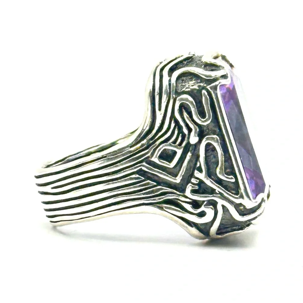 Silpada Retired Vintage R201 Lavender  Sterling Silver & Purple CZ Ring Size 7